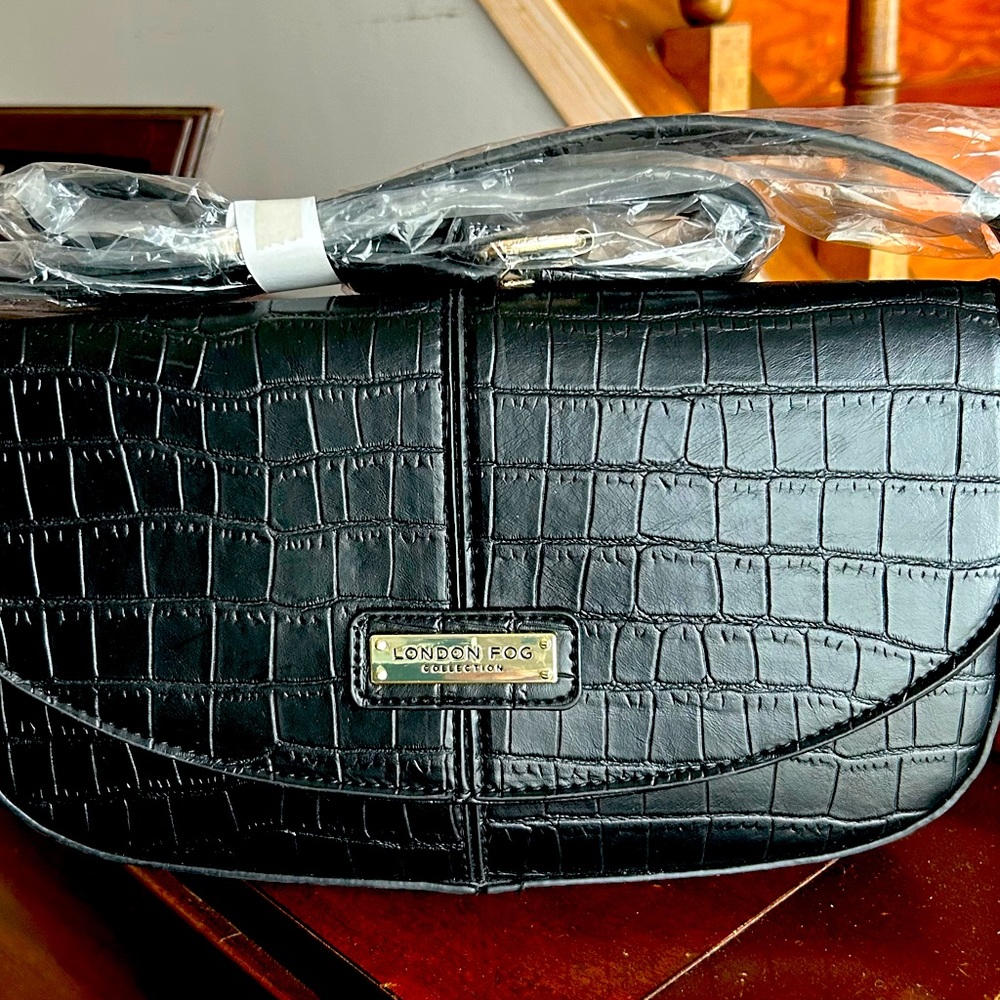 London Fog Astor croco textured shoulder bag